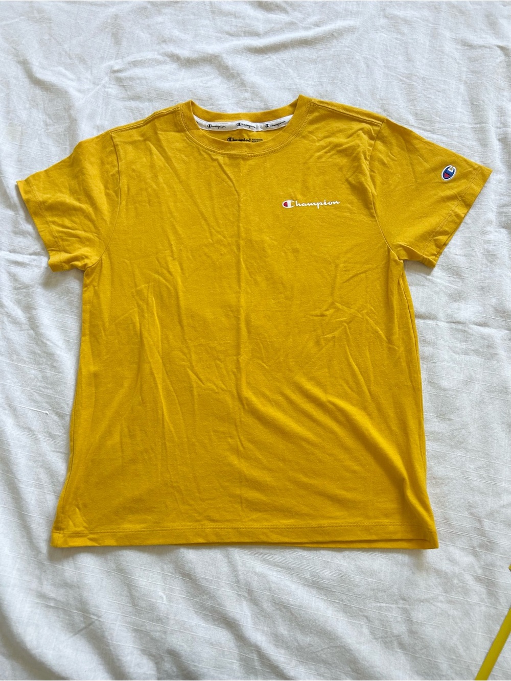 Champion Mustard Yellow Logo T-Shirt Short Sleeve Athletic Casual Tee